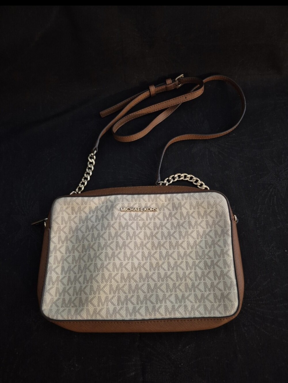 Michael Kors Signature Logo Crossbody Bag purse jet set brown cream